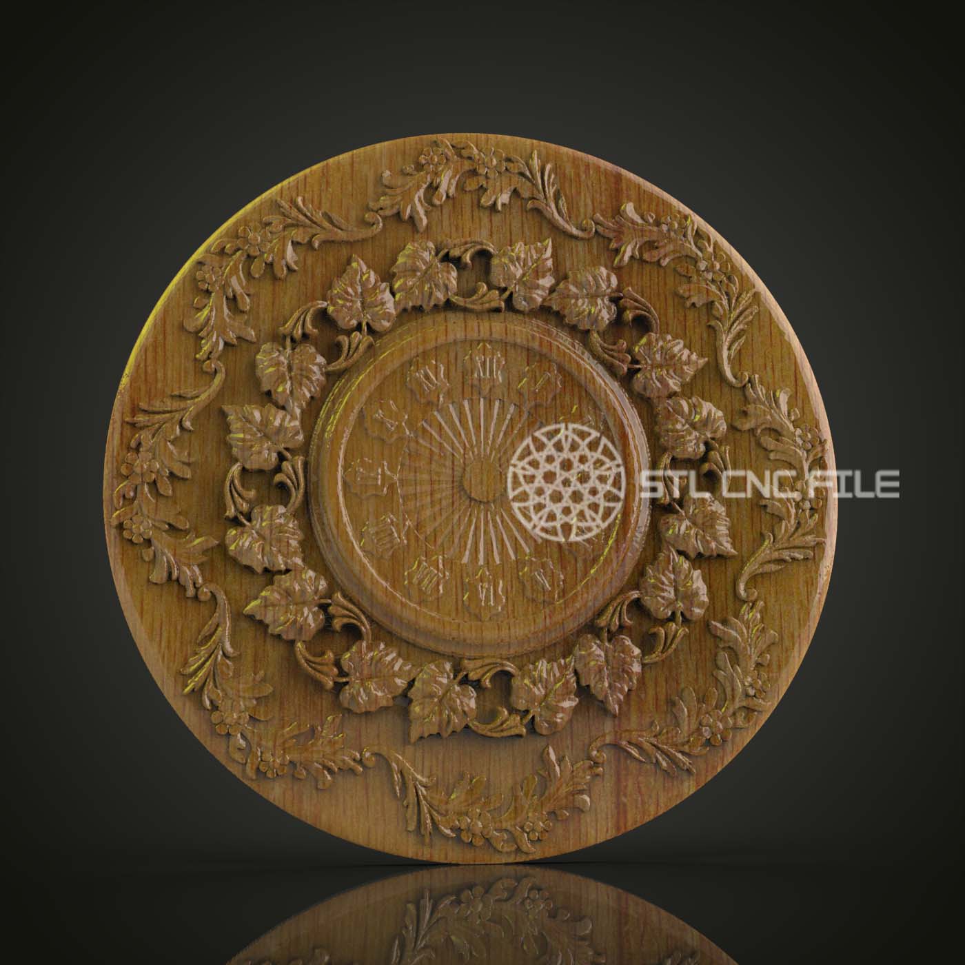 Floral Elegance Clock STL Model, CNC Router File for Ornate Wall Art, Compatible with Artcam and Aspire, Intricate Wood Carving Decor Design