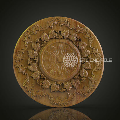 Floral Elegance Clock STL Model, CNC Router File for Ornate Wall Art, Compatible with Artcam and Aspire, Intricate Wood Carving Decor Design