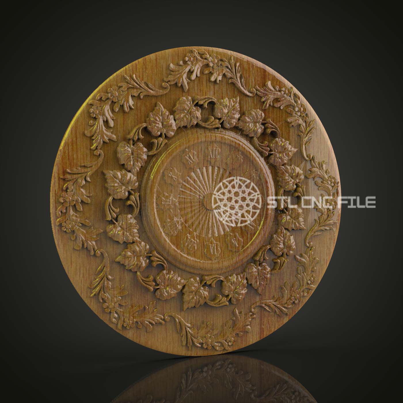 Floral Elegance Clock STL Model, CNC Router File for Ornate Wall Art, Compatible with Artcam and Aspire, Intricate Wood Carving Decor Design