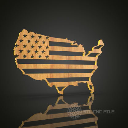 American Flag within USA Map STL Model for CNC Router Engraver, Wall Decor Artcam Aspire CNC Files