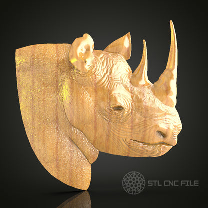 Mighty Rhino Head – CNC Router STL Model for Majestic Wood Sculpture