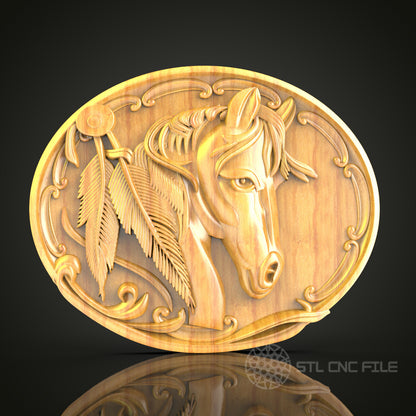Elegant Horse - Oval 3D CNC Engraved Wood Panel, Equestrian Wall Art, Artcam Aspire STL Model for CNC Router, Horse Lover Decor