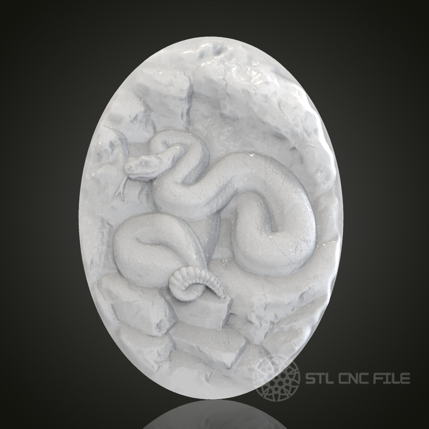 Rattlesnake Oval 3D Relief Art for CNC Router, Artcam, Aspire, Wall Decor, STL Model, Compatible with 3D Printers