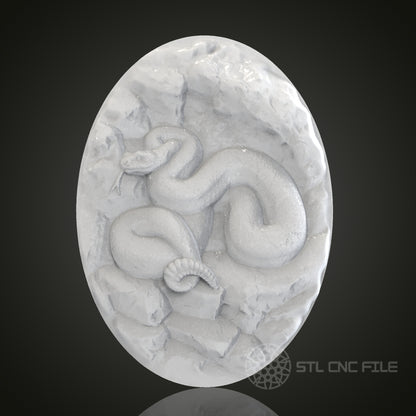 Rattlesnake Oval 3D Relief Art for CNC Router, Artcam, Aspire, Wall Decor, STL Model, Compatible with 3D Printers