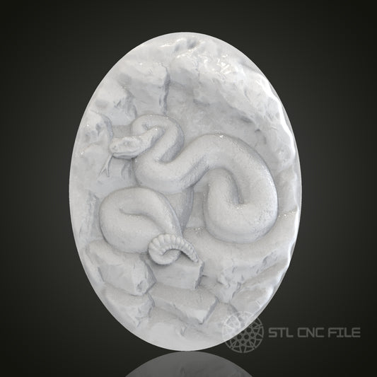 Rattlesnake Oval 3D Relief Art for CNC Router, Artcam, Aspire, Wall Decor, STL Model, Compatible with 3D Printers