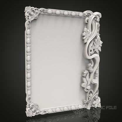 Vine Elegance - Floral Vine 3D CNC Engraved Wood Frame, Artcam Aspire STL Model for CNC Router, Decorative Picture Frame