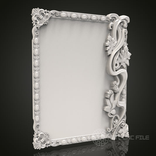 Vine Elegance - Floral Vine 3D CNC Engraved Wood Frame, Artcam Aspire STL Model for CNC Router, Decorative Picture Frame