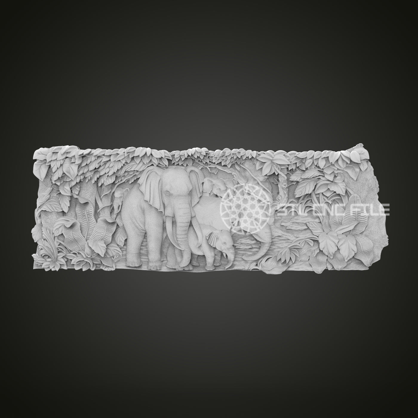 Elephant Family Relief STL File for CNC, Wildlife Scene Carving Design for Artcam, Aspire, Nature Art Panel