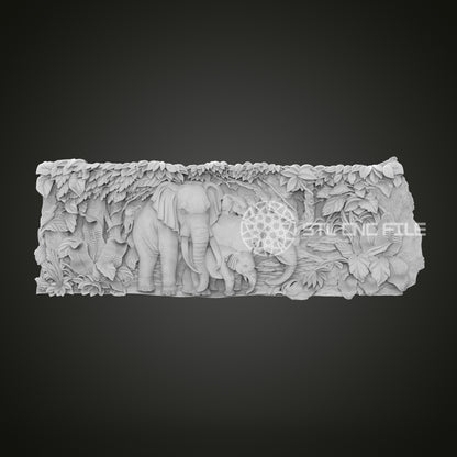 Elephant Family Relief STL File for CNC, Wildlife Scene Carving Design for Artcam, Aspire, Nature Art Panel