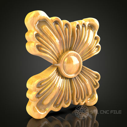 Radiant Floral Medallion CNC Router STL Model - Classic Wood Carving Design