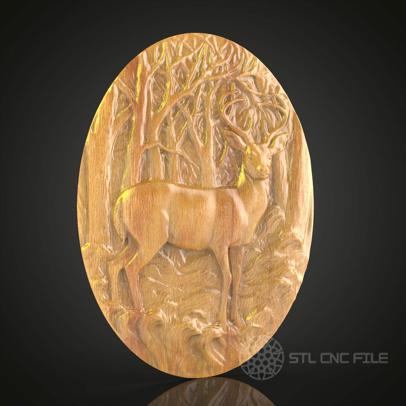 Deer in Forest Relief STL Model for CNC Routers - Artcam, Aspire Files for Wood Art & Wall Decor