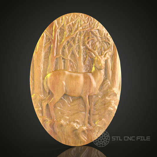 Deer in Forest Relief STL Model for CNC Routers - Artcam, Aspire Files for Wood Art & Wall Decor