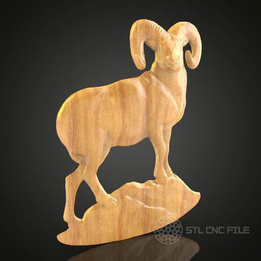 Robust Ram Wood Carving STL File for Artistic CNC Creations