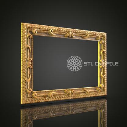 Luxurious Wide Mirror Frame with Chain-Link Accents STL File for CNC, Opulent Decor