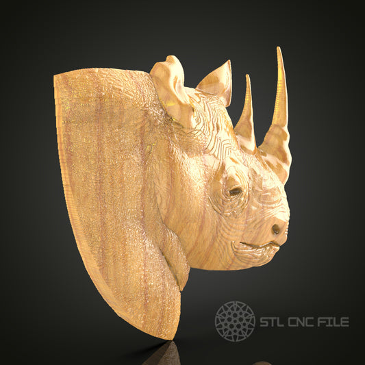Mighty Rhino Head – CNC Router STL Model for Majestic Wood Sculpture