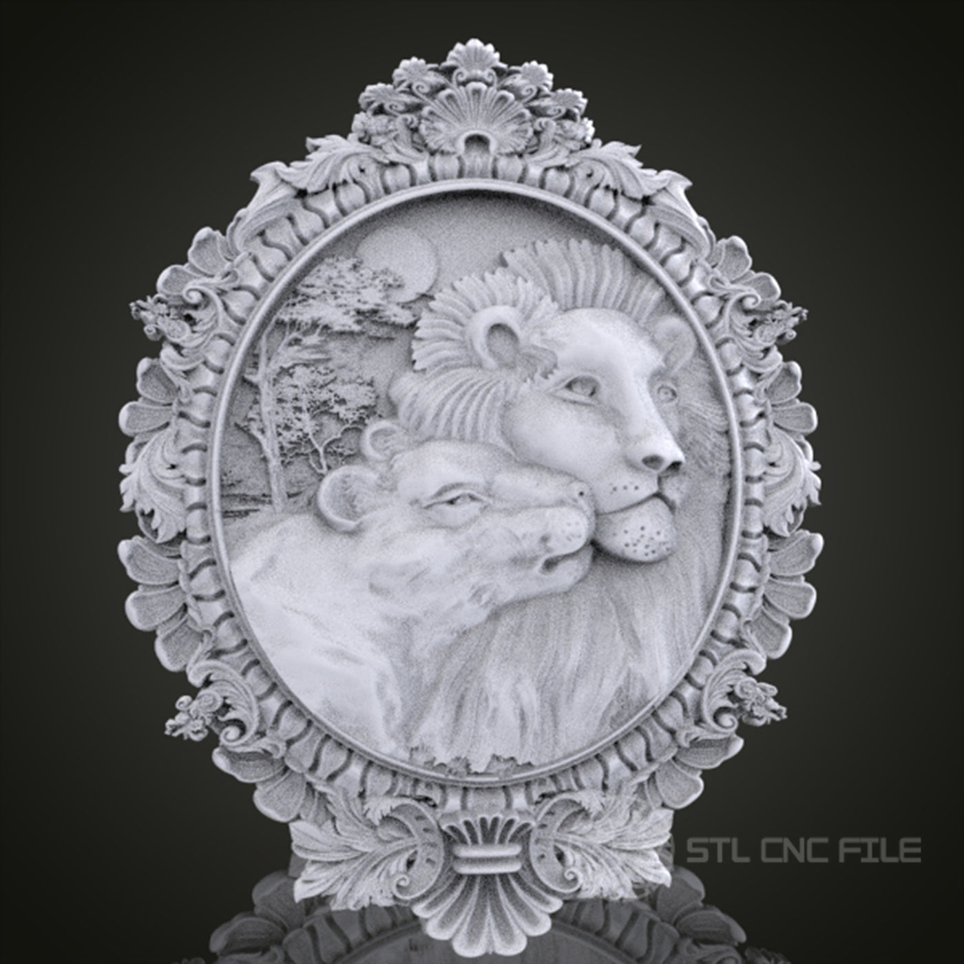 Regal Lion Pair 3D Relief Art for CNC Router, Artcam, Aspire, Wall Decor, STL Model, Compatible with 3D Printers