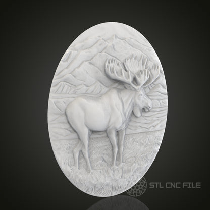 Majestic Moose Oval 3D Relief Art for CNC Router, Artcam, Aspire, Wall Decor, STL Model, Compatible with 3D Printers