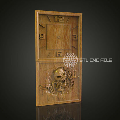 Horloge squelette gothique modèle STL pour gravure CNC, art du bois effrayant, décoration murale Halloween, fichiers CNC pour Artcam Aspire, pièce d'horlogerie unique