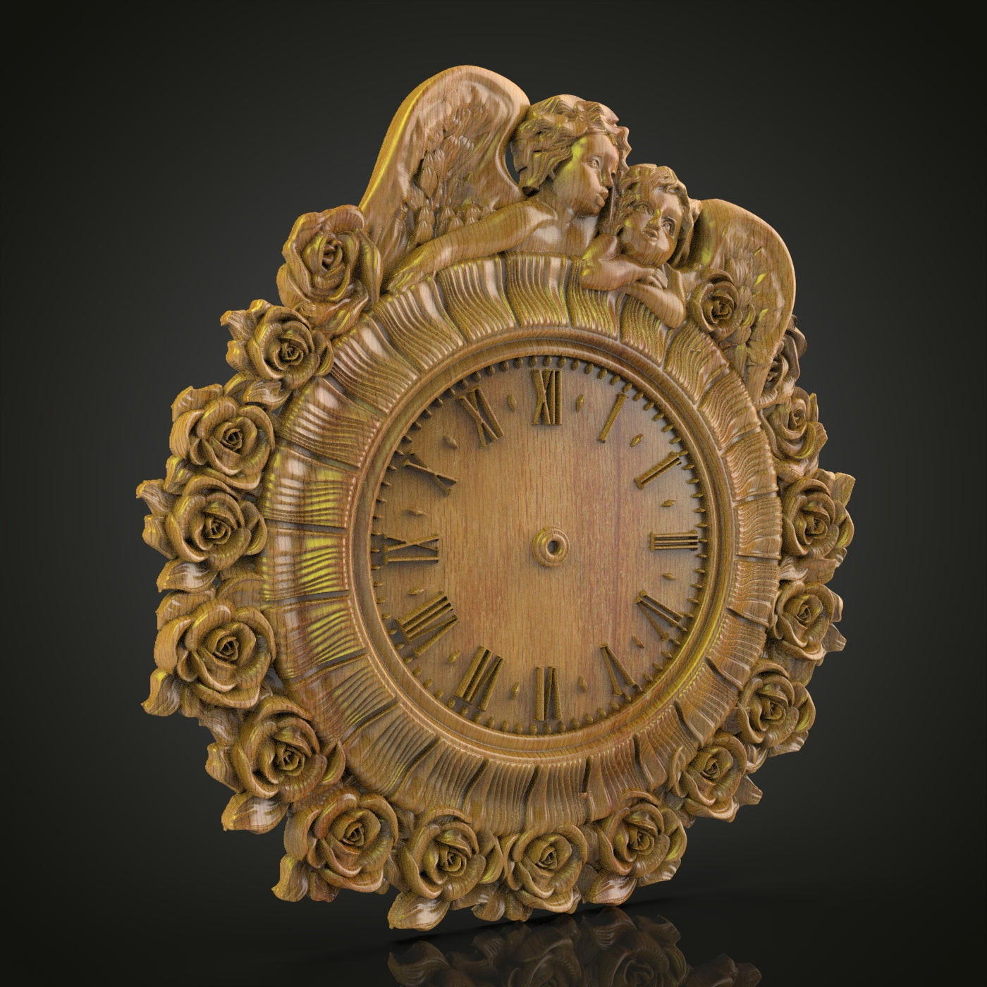 Cherub & Roses Wall Clock STL for CNC Routing, Artcam & Aspire Compatible - Perfect for Wood Art & Decor