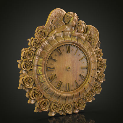 Cherub & Roses Wall Clock STL for CNC Routing, Artcam & Aspire Compatible - Perfect for Wood Art & Decor