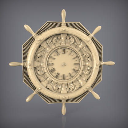 Nautical Ship Wheel Clock STL for CNC Router, Wood Artcam & Aspire, Maritime Wall Decor