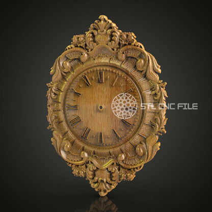 Baroque Style Wall Clock, STL Model, CNC Engravable, Artcam & Aspire Compatible, Elegant Wood Decoration