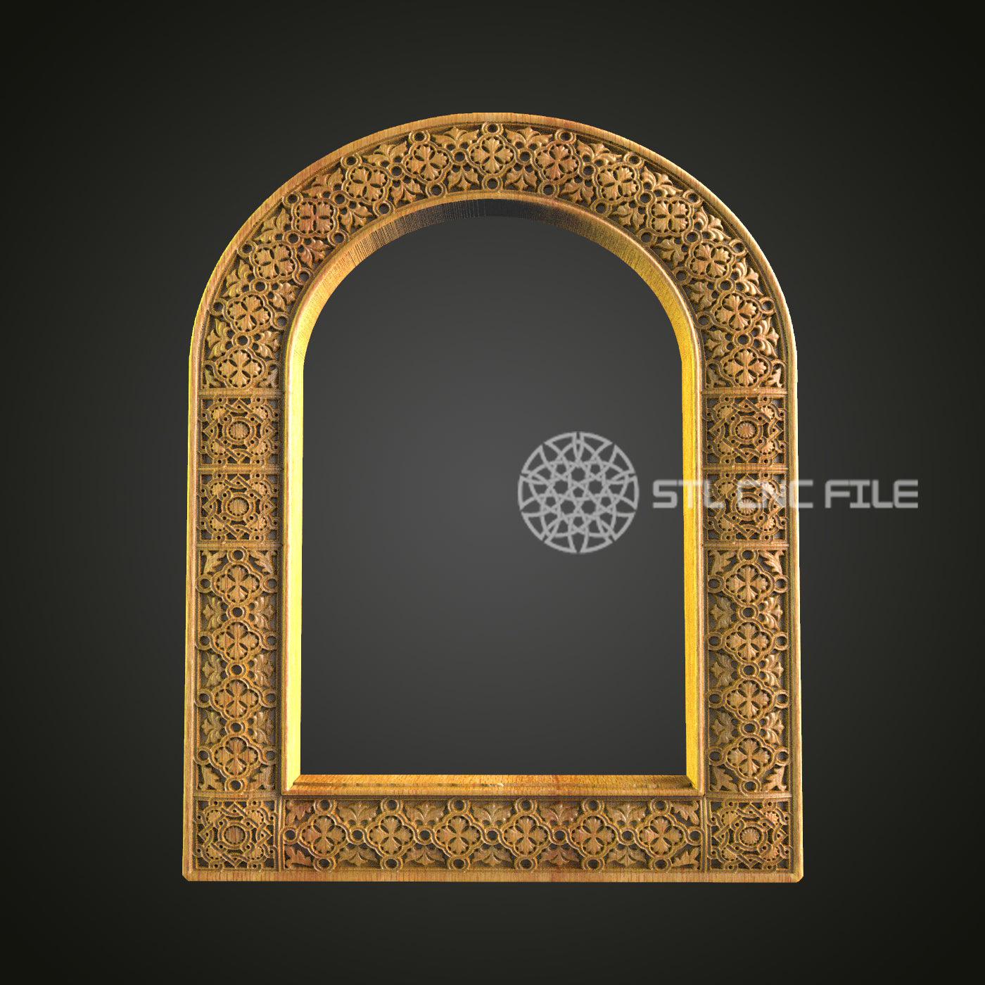 Moorish Arch Floral CNC Engraved Frame - Exquisite Wood Carving, Decorative Mirror Frame