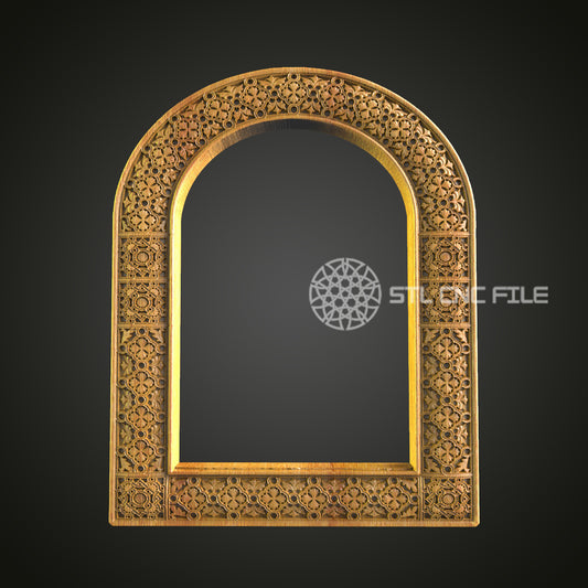 Moorish Arch Floral CNC Engraved Frame - Exquisite Wood Carving, Decorative Mirror Frame