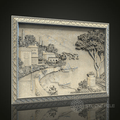 Mediterranean Coastal Village Relief | STL Model for CNC Router, 3D Printer | Aspire, Artcam, CNC Files