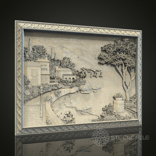 Mediterranean Coastal Village Relief | STL Model for CNC Router, 3D Printer | Aspire, Artcam, CNC Files