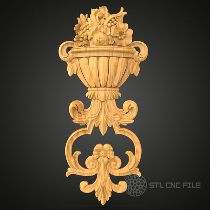 Baroque Urn with Fruit Garland 3D Model STL File, Ornate Vase Design for CNC Router – Compatible with Artcam, Aspire