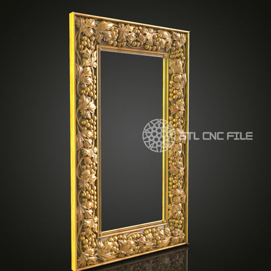 Nature-Inspired Vertical Mirror Frame STL File, Exquisite Vine and Berry Design for CNC Router