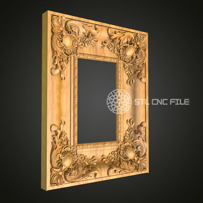 Exquisite Square Baroque Mirror Frame STL File, Ornate CNC Router Design