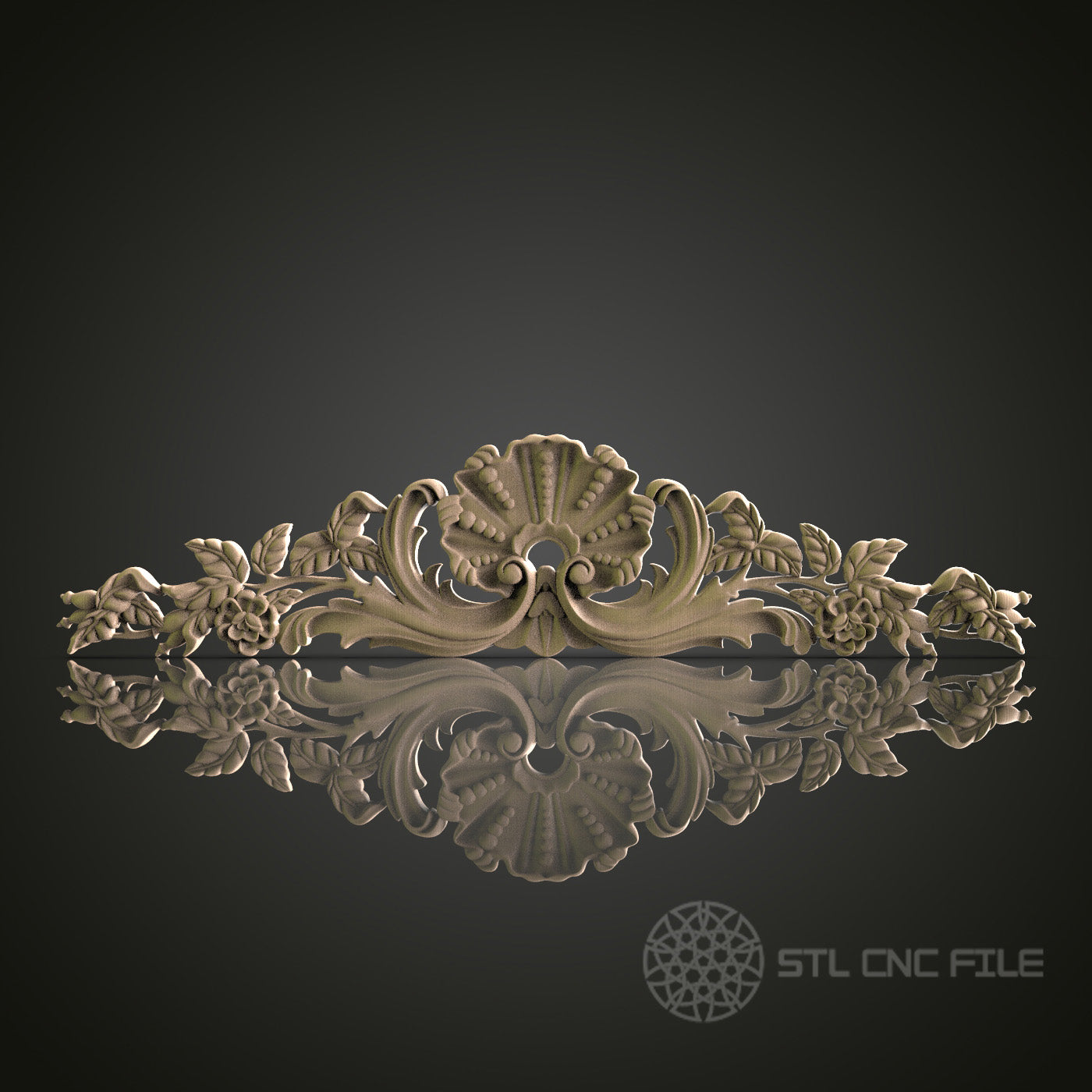 Ornate Floral and Shell Pediment for CNC and 3D Printing - STL File