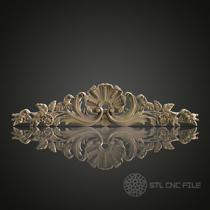 Ornate Floral and Shell Pediment for CNC and 3D Printing - STL File