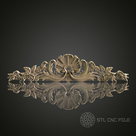Ornate Floral and Shell Pediment for CNC and 3D Printing - STL File