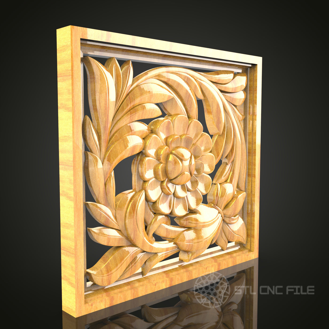 Elegant Floral Panel CNC Router STL Model - Sophisticated 3D Wood Art