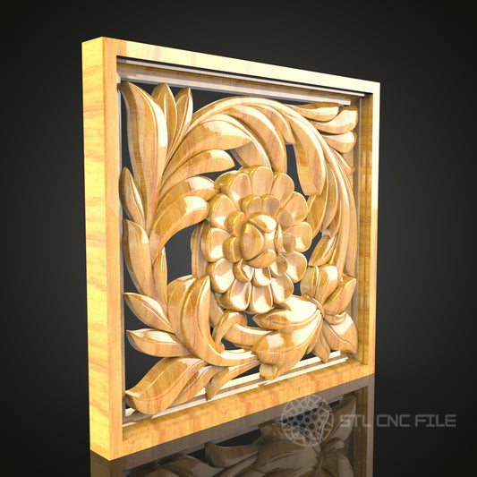 Elegant Floral Panel CNC Router STL Model - Sophisticated 3D Wood Art