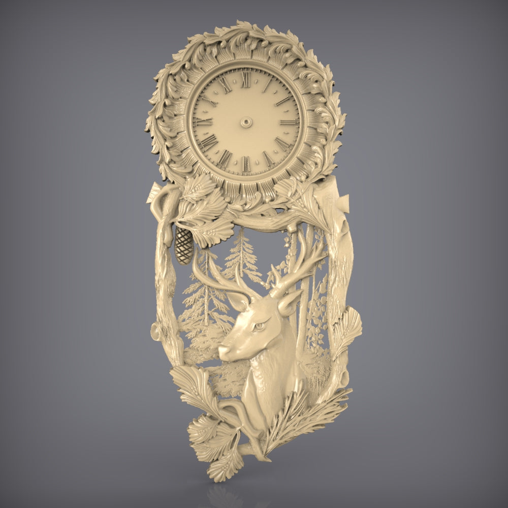 Forest-Themed Ornate Clock 3D Model for CNC Engraving