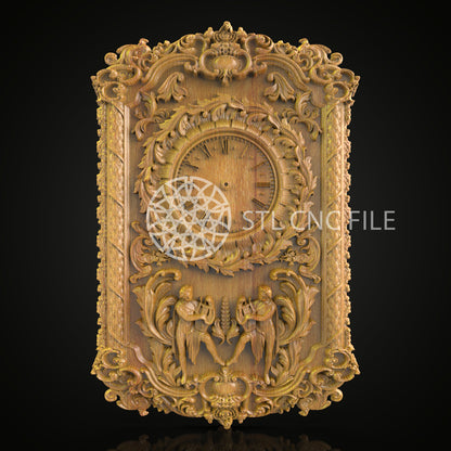 Baroque Style Clock Engraving STL - Ornate Wood Carving CNC Model, Artcam and Aspire Compatible, Grand Wall Decor
