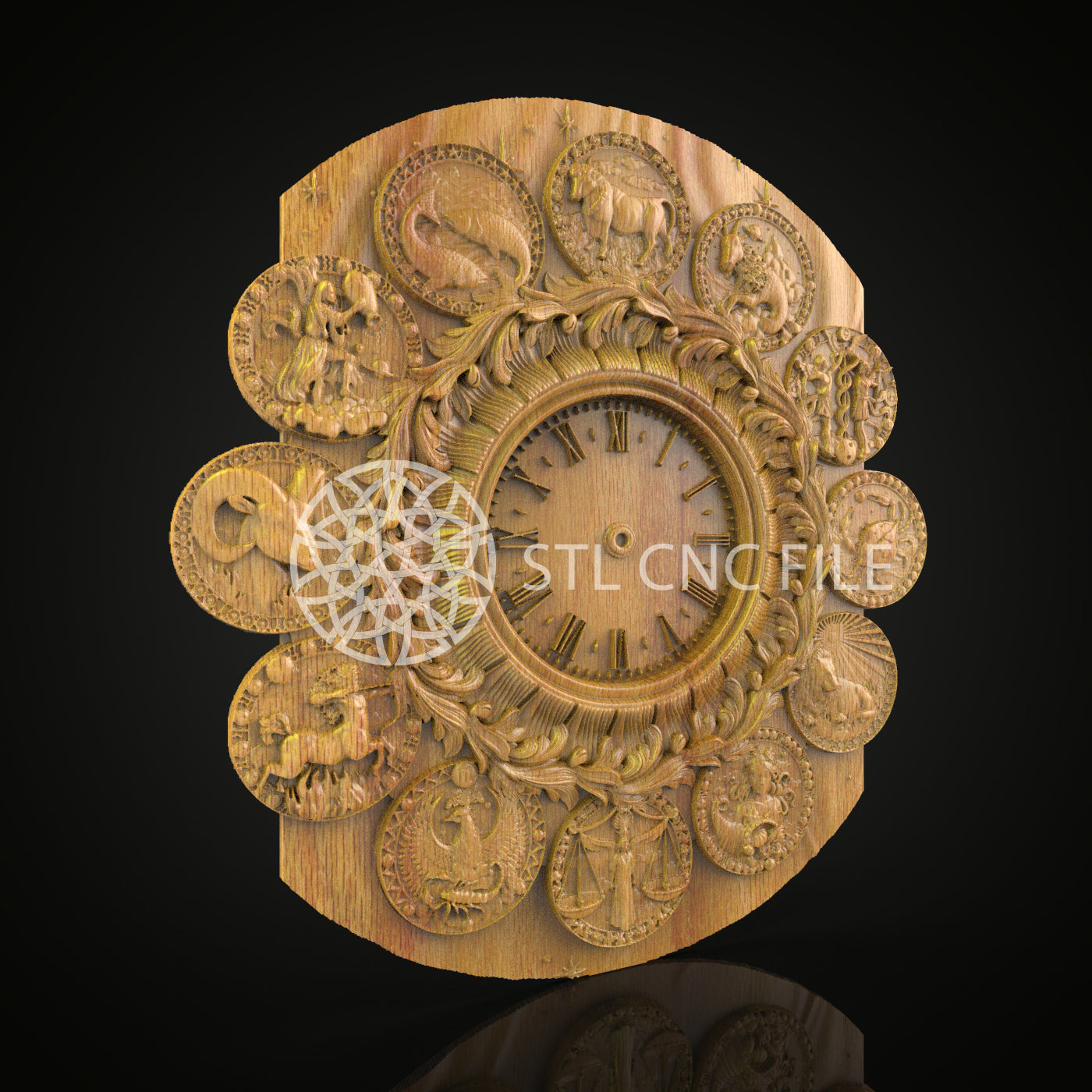 Zodiac-Themed Wall Clock STL - Carved Wood Router CNC Model, Artcam and Aspire Files, Stylish Watch, Celestial Wall Art