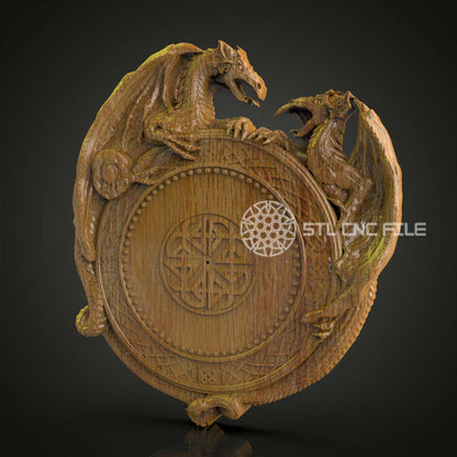 Mystical Dragon Circle STL Model, CNC Router Engraving File for Fantasy Wood Art, Artcam & Aspire Wall Decor, Magical CNC Sculpture Design
