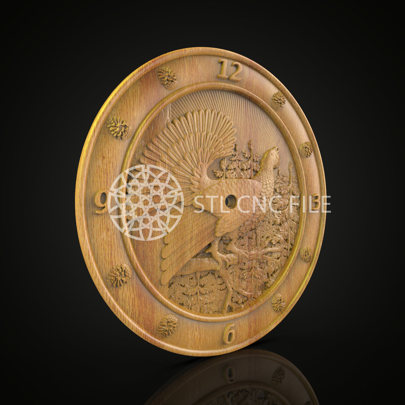 Peacock-Themed 3D STL Clock for CNC Engraving, Artcam Woodworking Files, Aspire Files, Wooden Wall Decor, CNC Digital Download