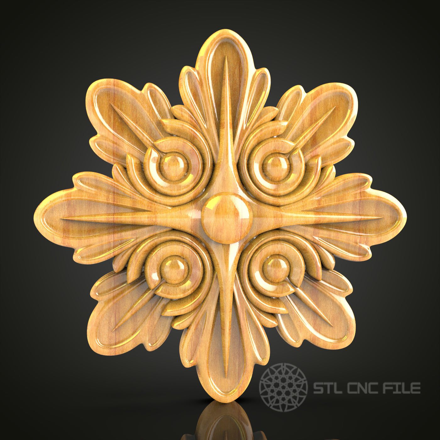 Ornate Art Nouveau CNC Router STL Model - Elegant Symmetrical Wood Design