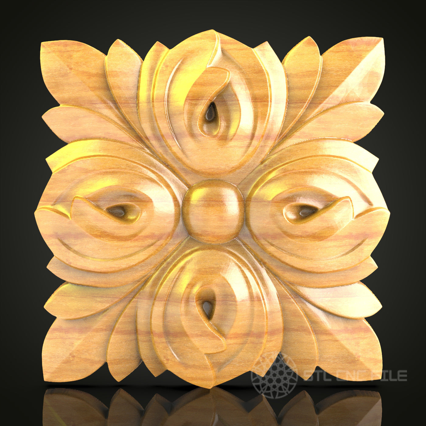 Golden Petals STL Model - Artistic CNC Router Engraver File for Wood Wall Decor, Compatible with Artcam, Aspire