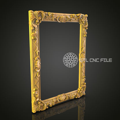 Exquisite Carved Frame STL File for CNC, Elegant Floral and Spiral Wood Art File for Artcam, Aspire