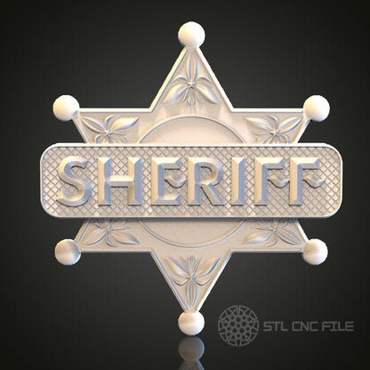 Sheriff Badge 3D STL File, CNC and 3D Printer Model, Western Decor, Artcam Aspire, Law Enforcement Wall Art