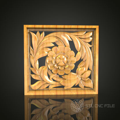 Elegant Floral Panel CNC Router STL Model - Sophisticated 3D Wood Art
