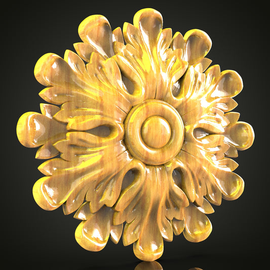 Golden Sunburst STL Model for CNC, Artcam Aspire Flower Design, Radiant Wall Decor Carving, Wooden Artistic Engraving, Elegant Home Decor CNC File