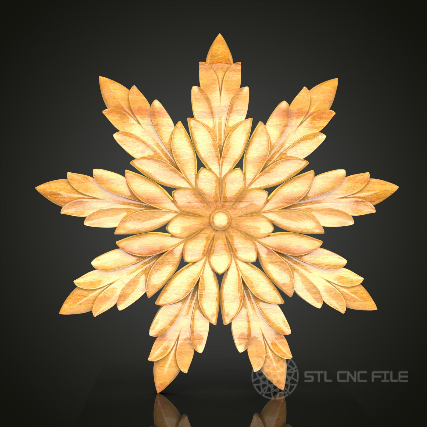 Sunburst Floral CNC Router STL Model - Elegant 3D Wood Carving Design